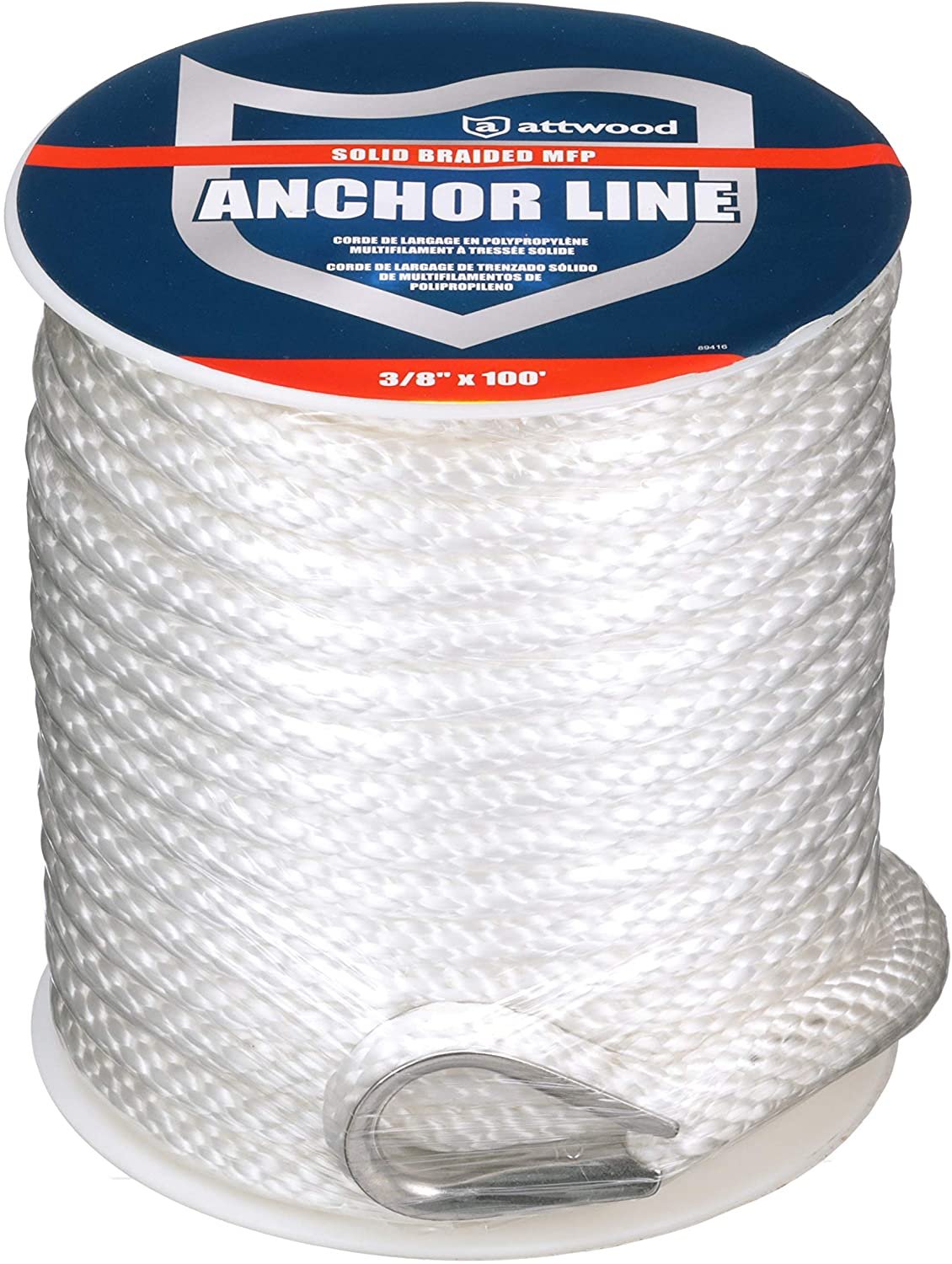 Attwood 11724-1 Solid Braid Multifilament Polypropylene Anchor Line with Thimble - Best Anchor Rope