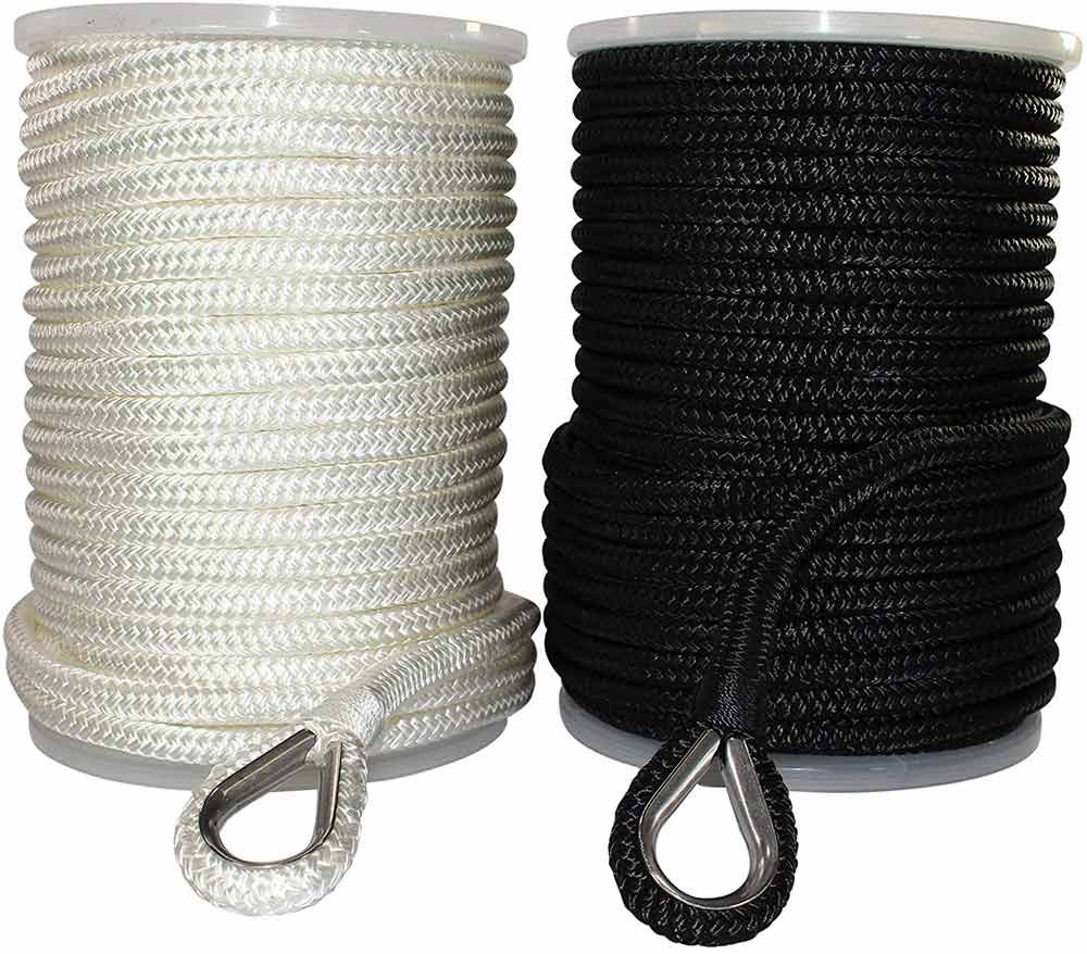 SGT KNOTS Nylon Double Braid Anchor Line with Thimble for Boat Anchors and Marine Ropes (1/2